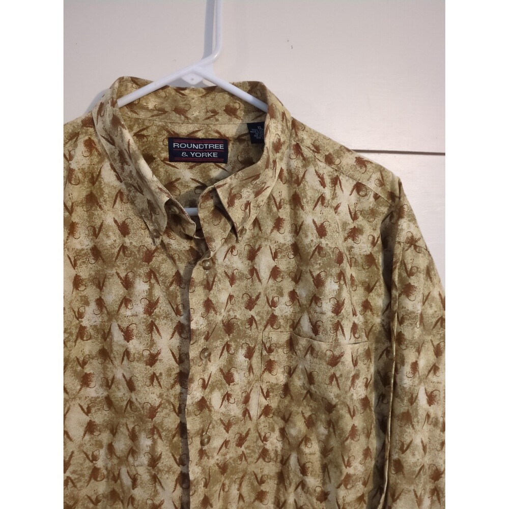 Roundtree & Yorke Men's Button-Front Shirt vintage Brown tan XL cotton